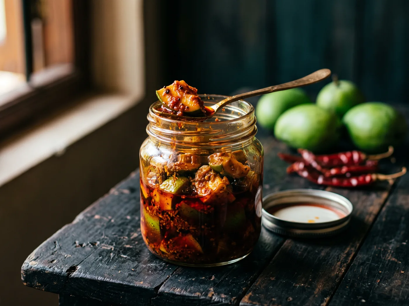 Jar of homemade Kerala mango pickle