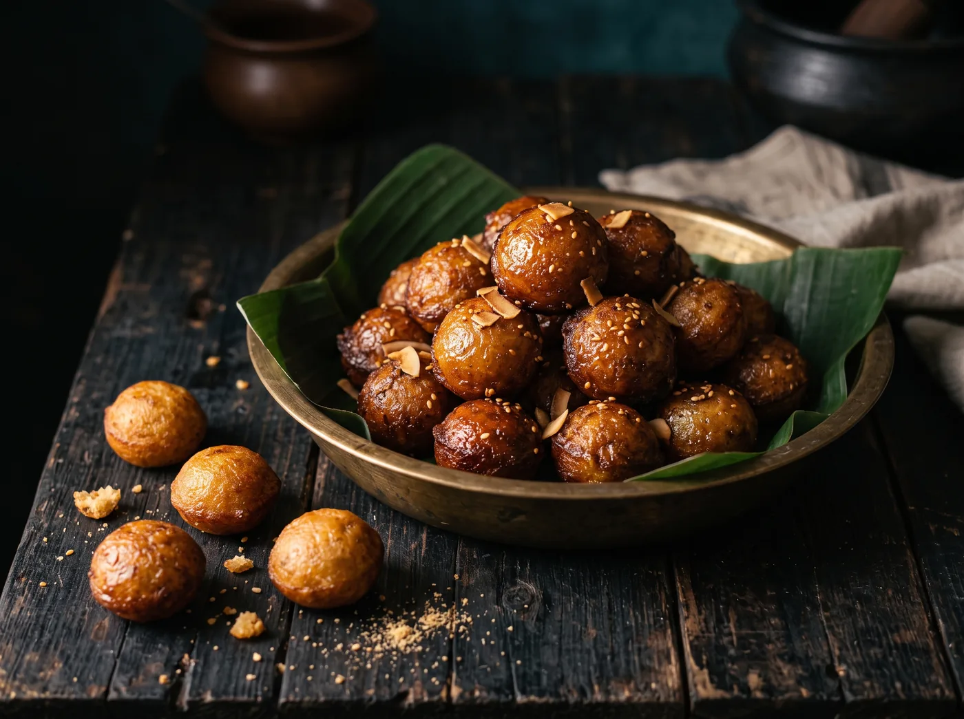 Kerala unniappam in a bronze bowl